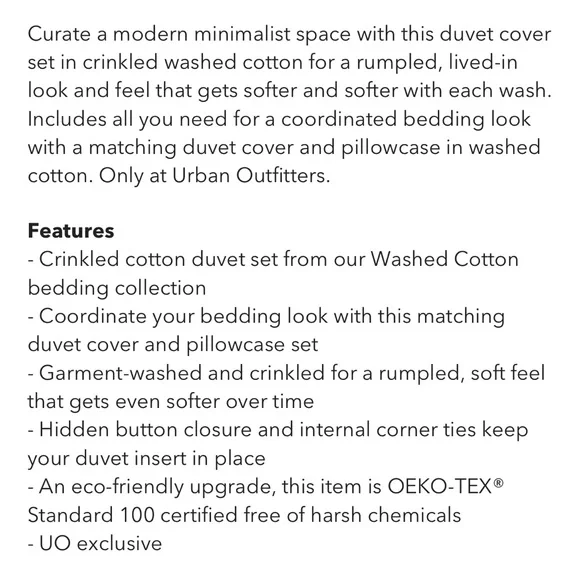 UO 100% Cotton Duvet Cover Set Twin XL *New* - Picture 6 of 9